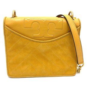 Tory Burch Logo Chain Pochette Shoulder Bag in Lambskin Leather, Yellow